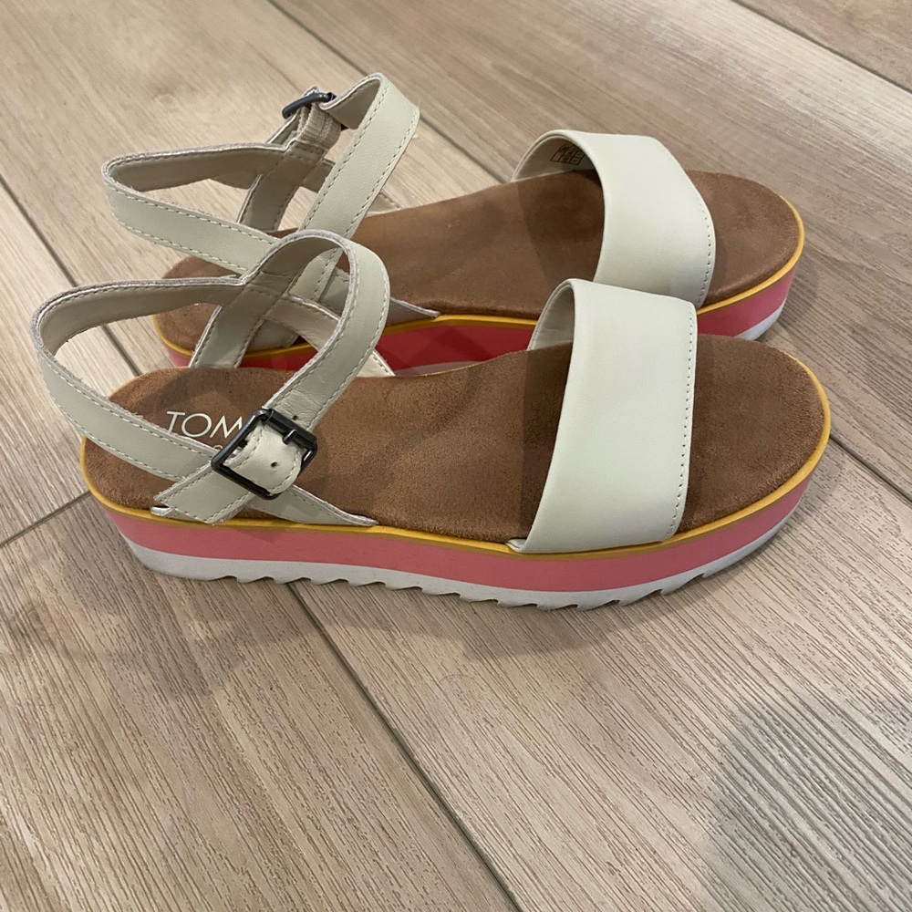 TOMS Women's Cream Platform Sandals with Pink and Yellow Trim